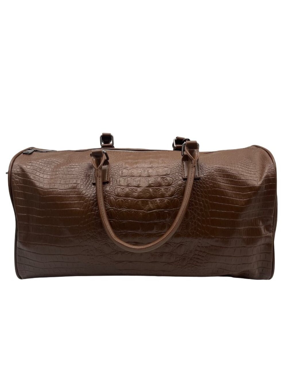 Privata Brown Croc-Embossed Faux Leather Travel Duffel Bag